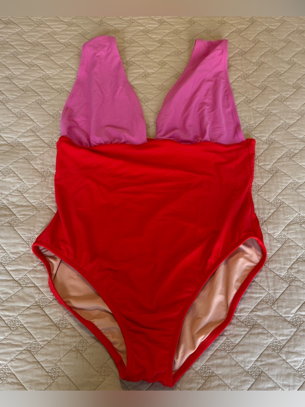 J. Crew Colorblock One-Piece Swimsuit — Red & Peach